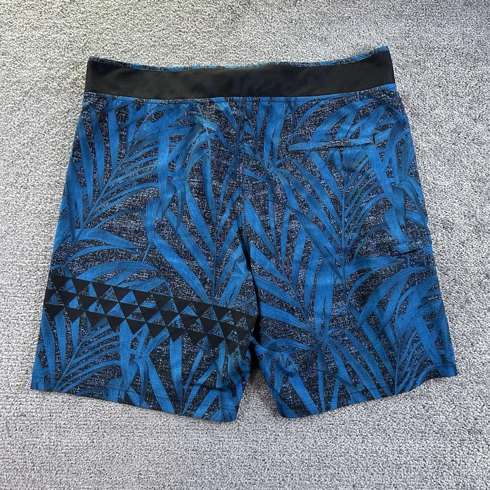 Da Hui Mens Blue Palm Print Board Shorts Swim Trunks Size 40 Pockets Hawaiian